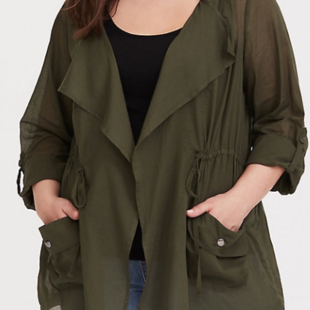 Torrid Olive Drape Voile Jacket